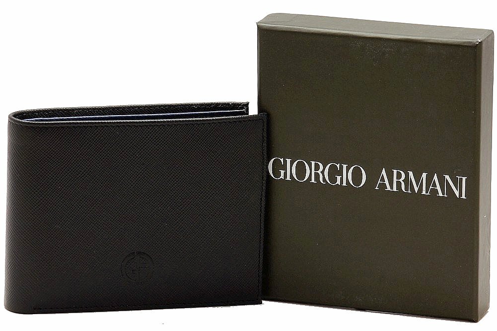 GIORGIO ARMANI Bifold Saffiano Leather Money Clip Wallet - Black