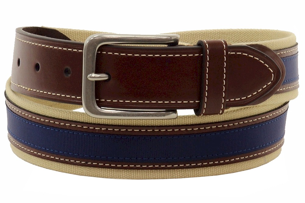 Tommy Hilfiger Men's Canvas/Leather Ribbon Belt