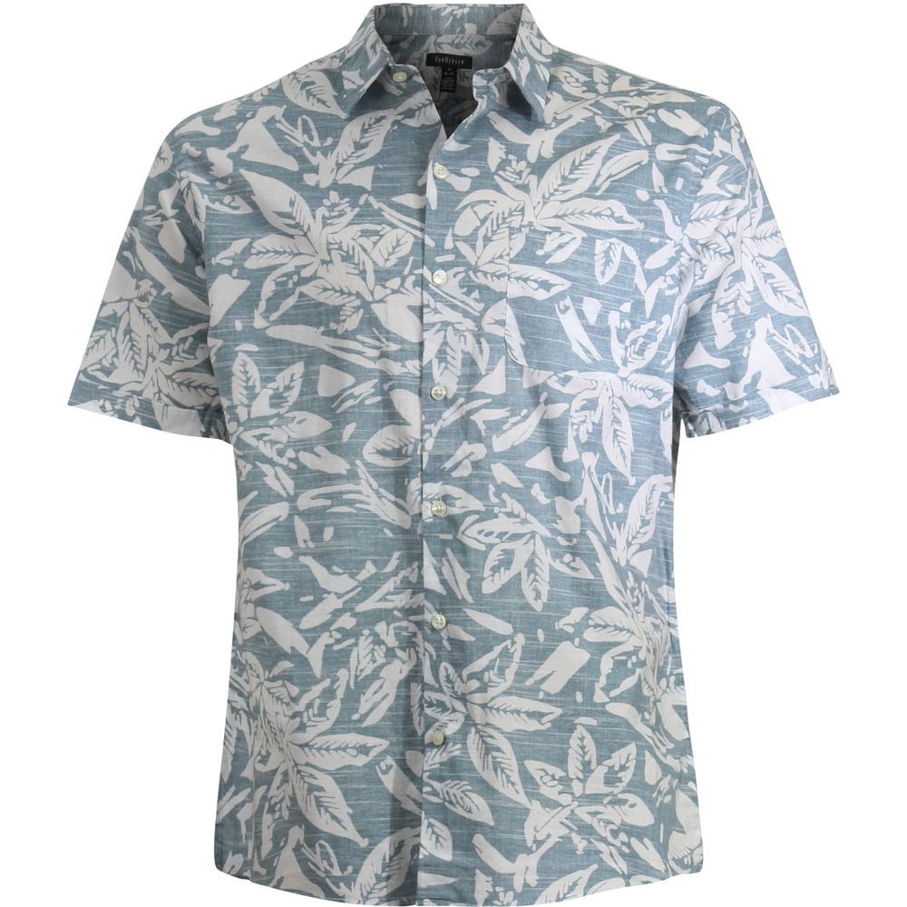 Van Heusen Men's Printed White Washed Short Sleeve Button Down Shirt - Aqua Blue Jade - Small