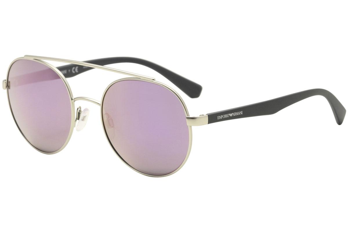 Emporio Armani Men's EA2051 EA/2051 Round Sunglasses - Matte Silver Gray/Dark Gray Pink Mirror   3015/5R -  Lens 53 Bridge 20 Temple 140mm