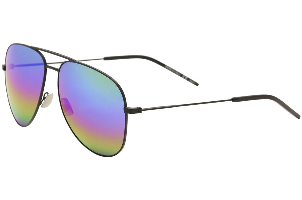 Men's  Pilot Sunglasses - Black/Multi Color Nylon Mirror   007 - Lens 59 Bridge 14 Temple 145mm - Saint Laurent Classic 11 Rainbow