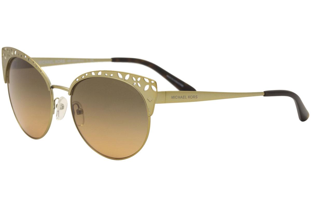 Michael Kors Women's Evy MK1023 MK/1023 Cat Eye Sunglasses - Satin Pale Gold Tortoise/Gray Orange Grad   118918 - Lens 56 Bridge 17 Temple 140mm