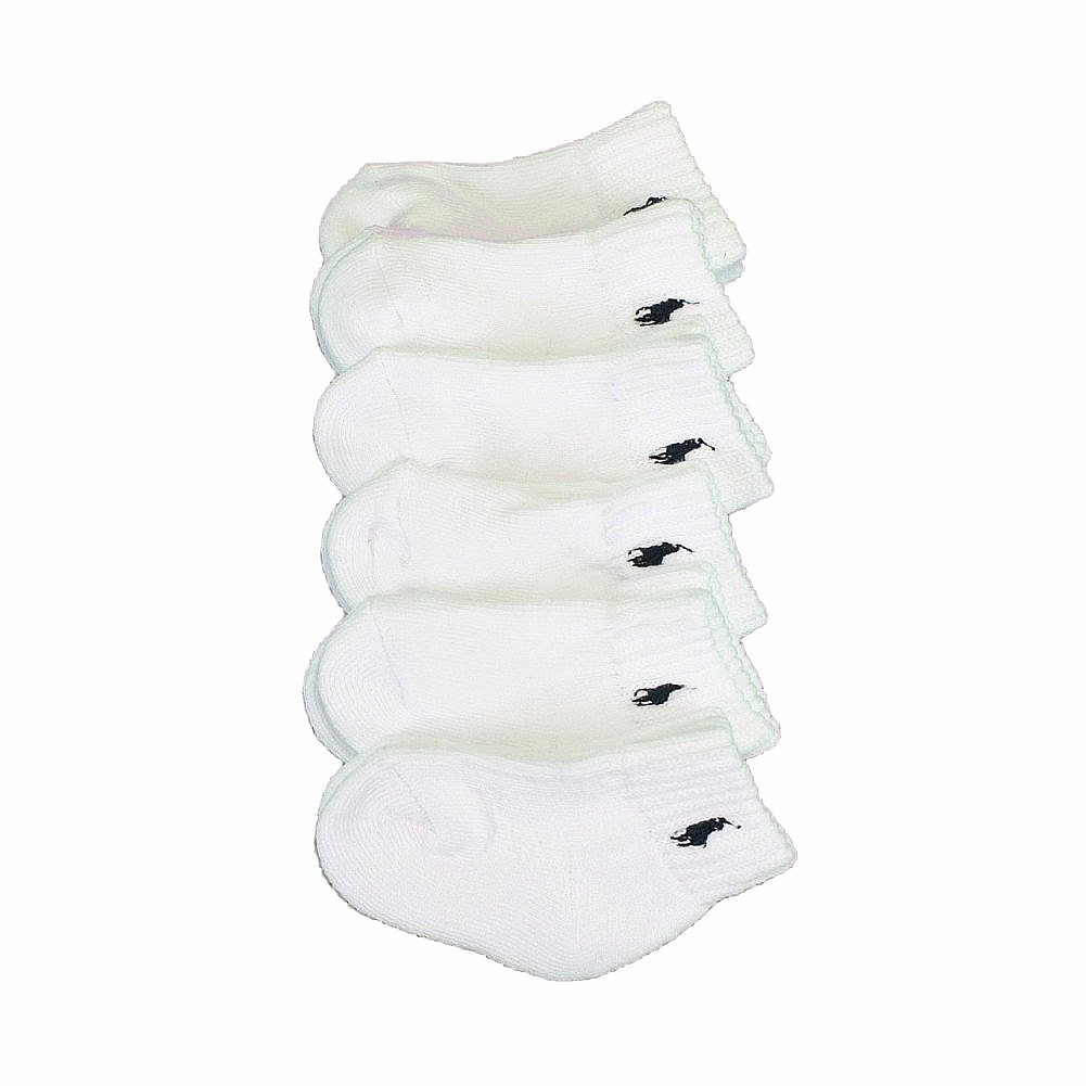 Polo Ralph Lauren Infant/Toddler/Little/Big Boy's 6 Pairs Quarter Crew Socks - White - 4 7 Fits 10 13 Little Kid