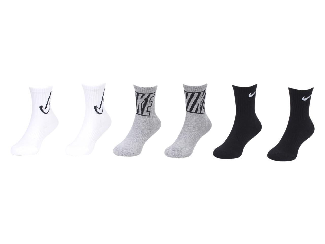 Nike Little Boy's 6 Pairs Nike Icons Dri FIT Crew Socks - Black Assorted - 4 5 Fits 7C 10C