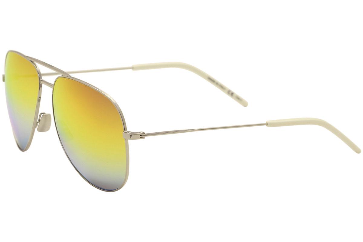 Saint Laurent Men's Classic 11 Rainbow Pilot Sunglasses - Silver Ivory/Multi Color Nylon Mirror   006  - Lens 59 Bridge 14 Temple 145mm