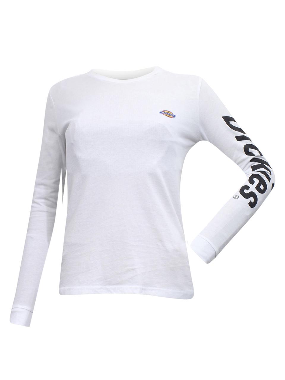 Dickies Girl Juniors/Women's Logo Crew Neck Long Sleeve Cotton T Shirt - White - X Large