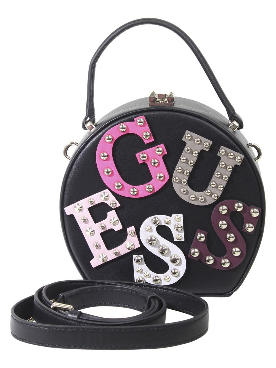 Women's  Round Mini Satchel Handbag - Black - Guess Lizzy