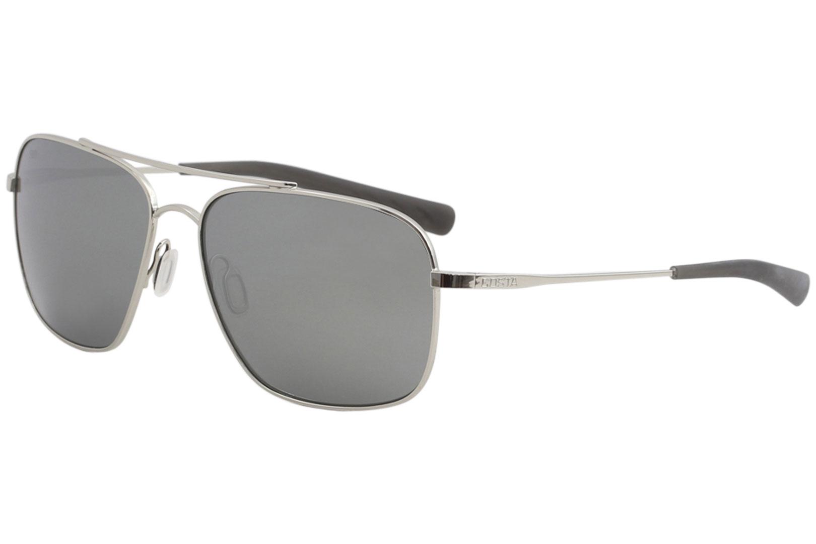 Men's  Fashion Pilot Polarized Titanium Sunglasses - Shiny Palladium/Polarized Grey Silver Mirror - Lens 59 Bridge 16 Temple 135mm - Costa Del Mar Canaveral