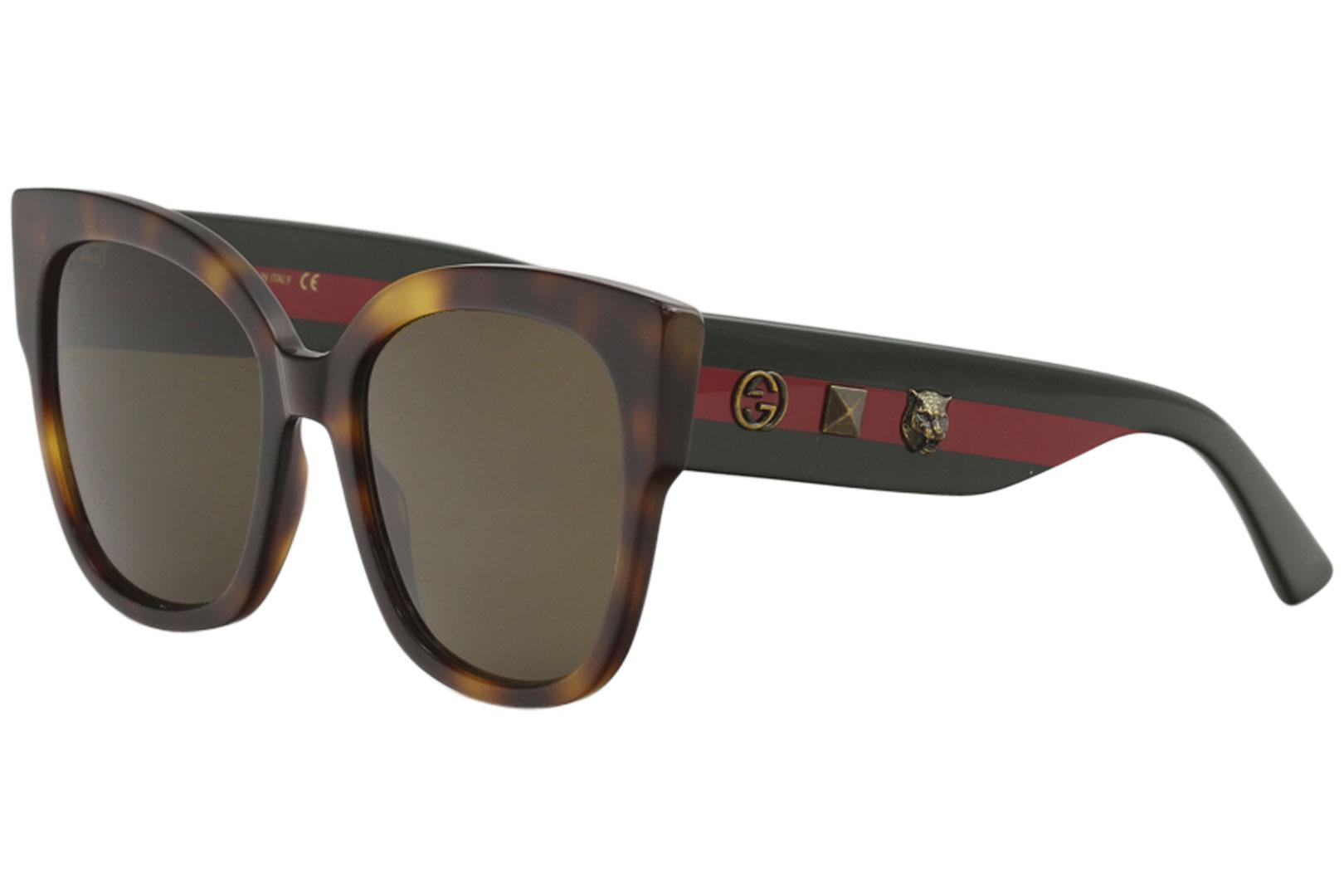 Gucci Women's GG0059S GG/0059/S Fashion Square Sunglasses - Havana Green Red/Brown   002 - Lens 55 Bridge 19 Temple 140mm