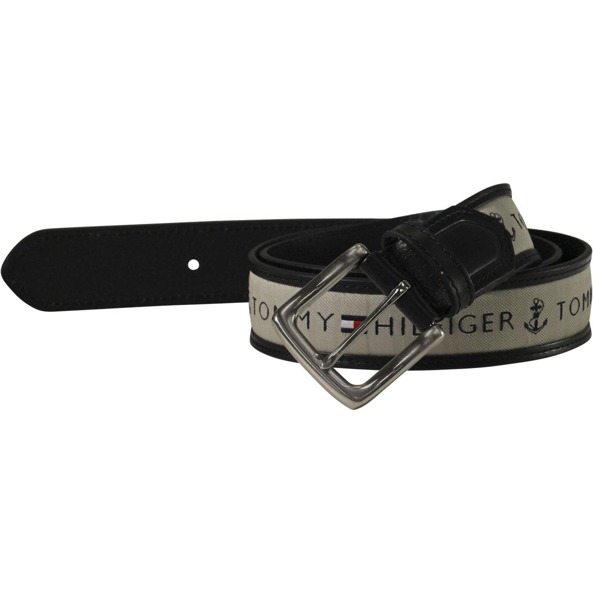 Tommy Hilfiger Men's Ribbon Inlay Fashion Belt - Black/Natural - 42