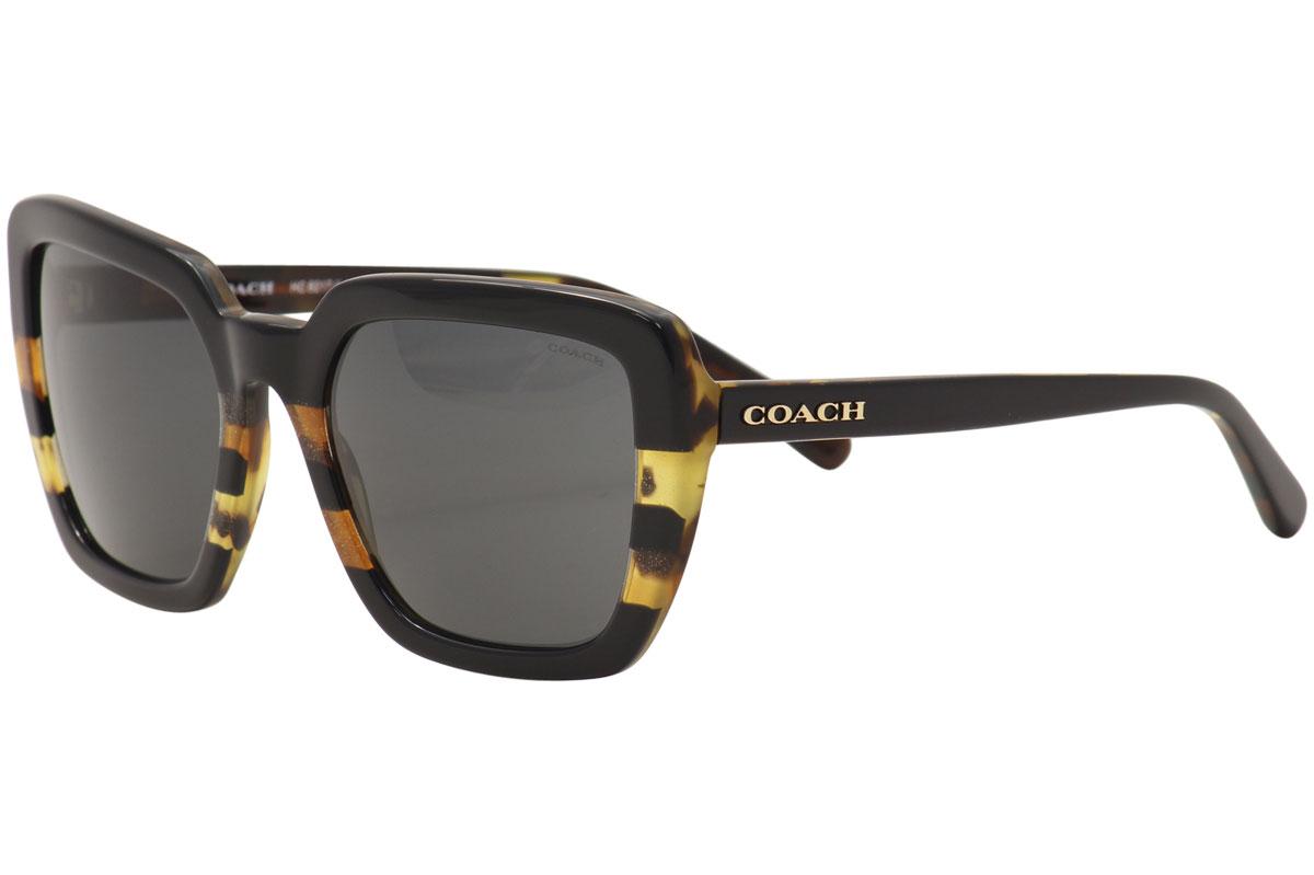 Coach Women's HC8217 HC/8217 Square Sunglasses - Blk Tortoise Glitter Varsity Stripe/Grey   544387 - Lens 56 Bridge 20 Temple 140mm