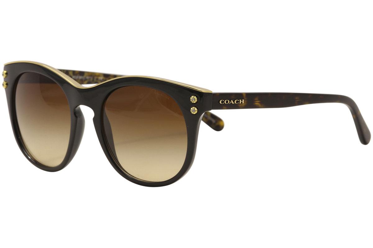 Coach Women's HC8190 HC/8190 Signature Round Sunglasses - Black Dark Tort Gold Sig/Brown Gradient   542113  - Lens 51 Bridge 19 Temple 140mm