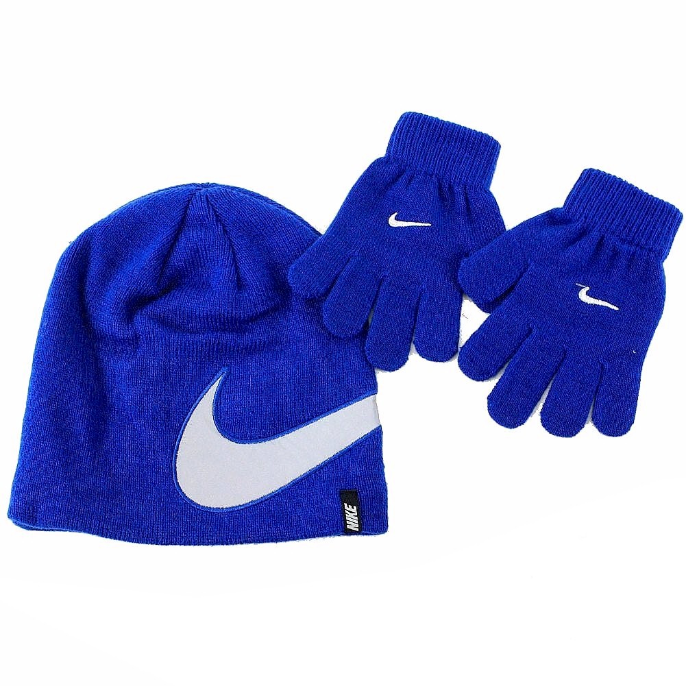 Nike 2 Piece Youth Knit Winter Beanie Hat & Glove Set - Blue - Youth 4/7 -  2-Piece Winter Beanie & Gloves Set