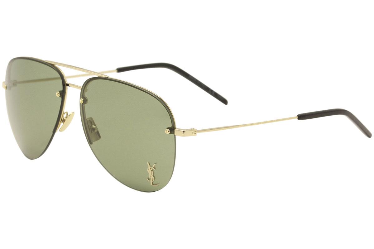 Saint Laurent Men's Classic 11M Pilot Sunglasses - Gold Black/Green Nylon Lens   003  - Lens 59 Bridge 13 Temple 140mm -  CLASSIC 11M -003