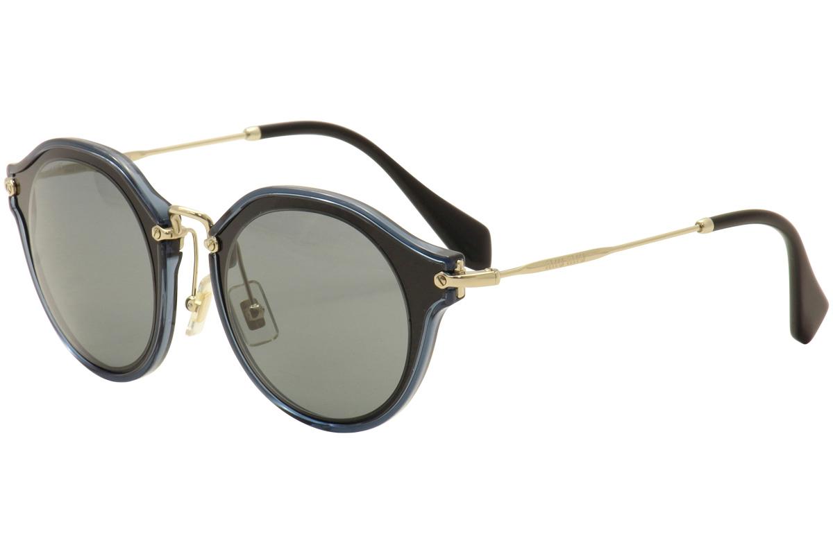 Miu Miu Women's SMU51S SMU/51S Fashion Sunglasses - Crytal Blue Black Gold/Grey   1AB 9K1 - Lens 49 Bridge 23 Temple 140mm