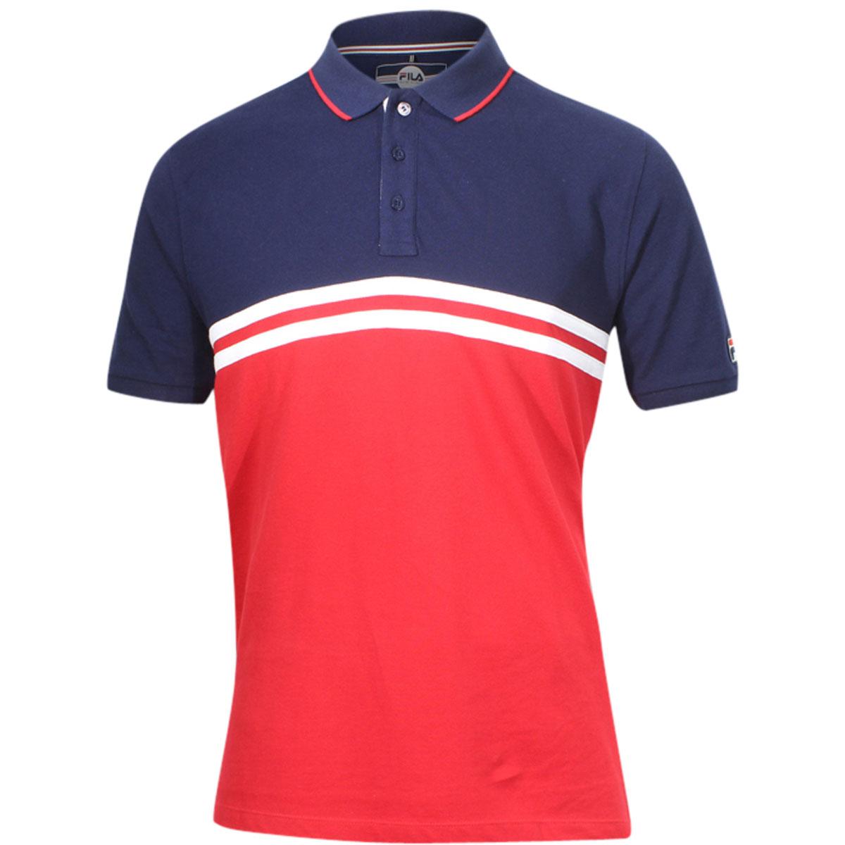 Fila Men's Dominico Short Sleeve Cotton Polo Shirt - Chinese Red/Navy/White - X Large -  Dominico Polo