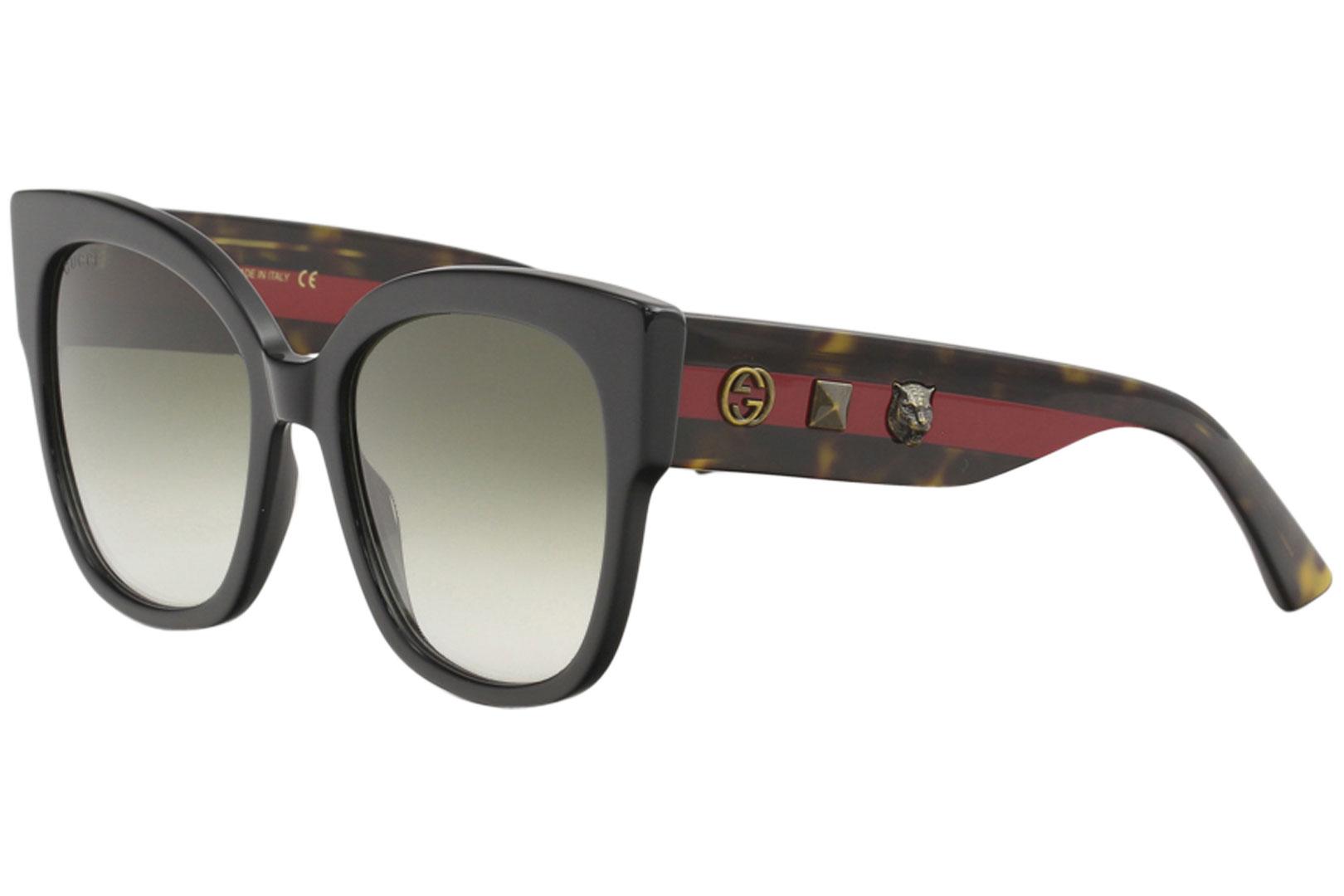 Gucci Women's GG0059S GG/0059/S Fashion Square Sunglasses - Black Havana Red/Green Gradient   001 - Lens 55 Bridge 19 Temple 140mm