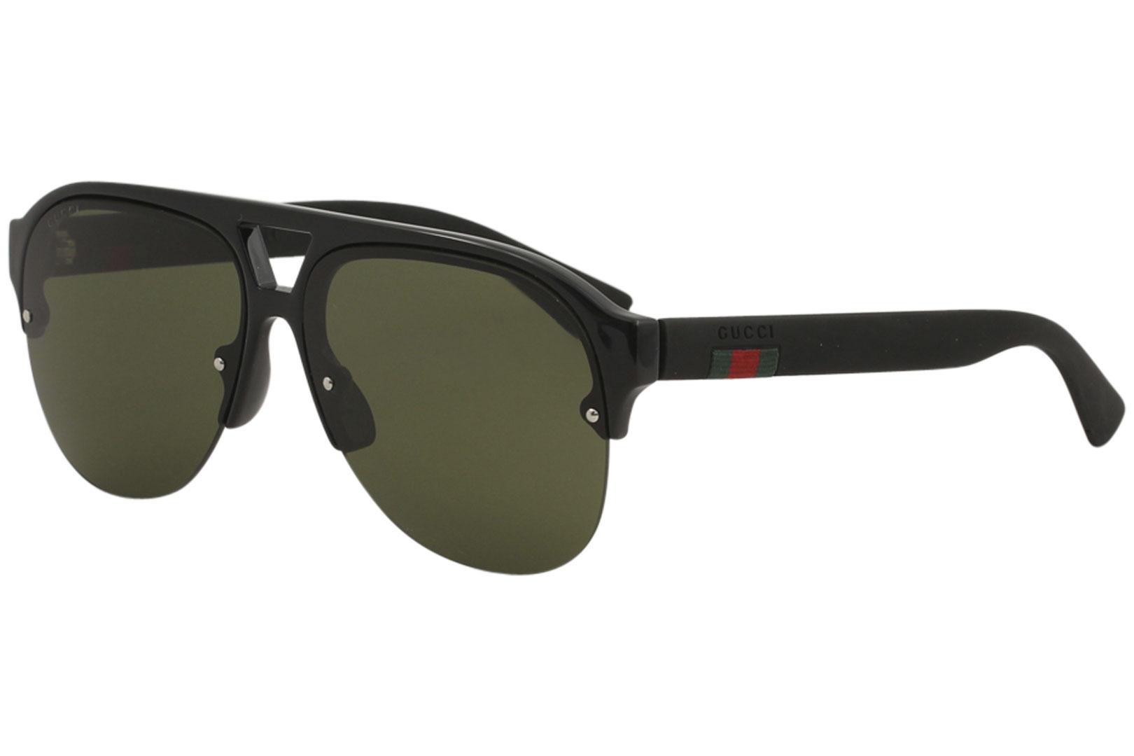 Gucci Men's Urban GG0170S GG/0170/S Fashion Pilot Sunglasses - Black Black/Green   001 - Lens 59 Bridge 13 Temple 145mm