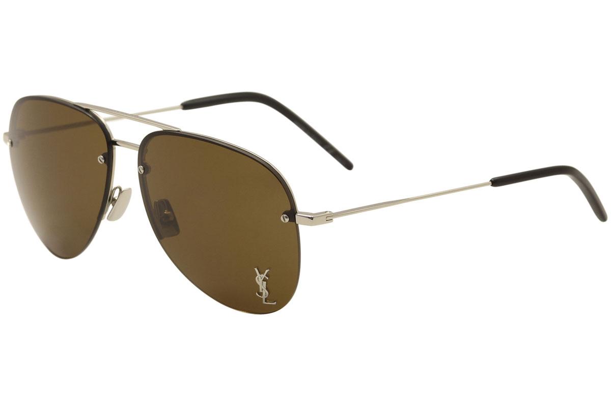 Men's  Pilot Sunglasses - Silver Black/Brown Nylon Lens   002  - Lens 59 Bridge 13 Temple 140mm - Saint Laurent Classic 11M