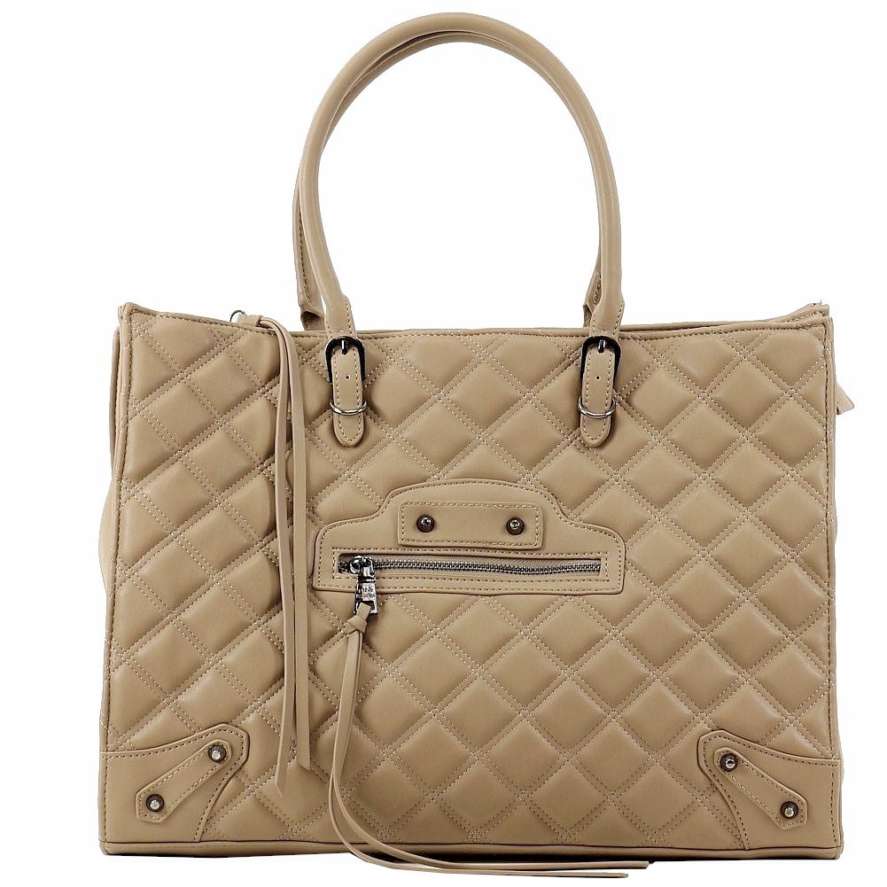 Women's  Carryall Quilted Tote Handbag - Brown - 12.5H x 16.5W x 5.5D - Steve Madden BZinnia