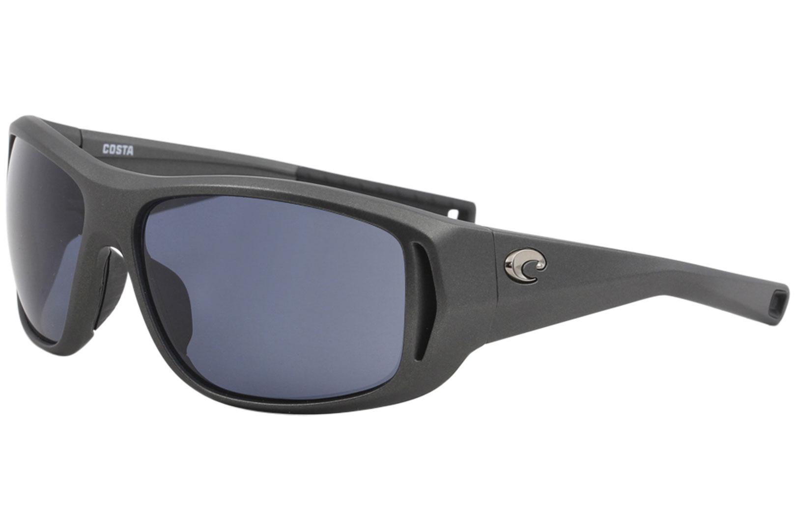 Costa Del Mar Men's Montauk Fashion Wrap Polarized Sunglasses - Matte Steel Grey/Polarized Blue   OGP - Lens 63 Bridge 16 Temple 115mm