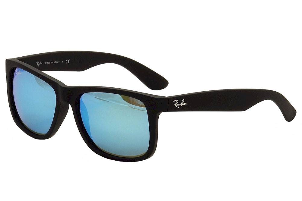 Ray Ban Justin RB4165 RB/4165 RayBan Fashion Sunglasses - Black Rubber/Silver/Green Blue Mirror   622/55 - Lens 55 Bridge 16 Temple 145mm -  Justin; RB4165