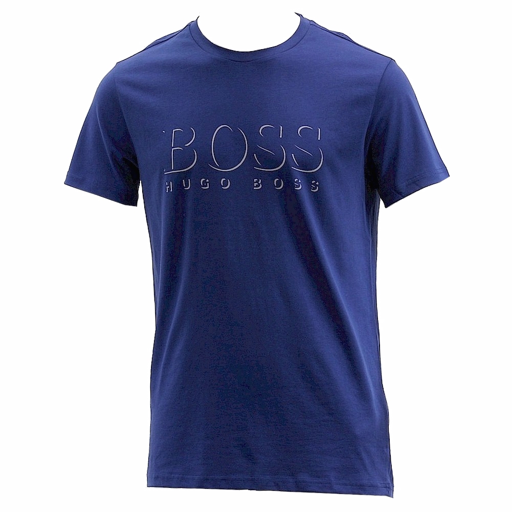 Hugo Boss Men's Cotton Logo Short Sleeve T Shirt - Navy Blue   424 - Medium