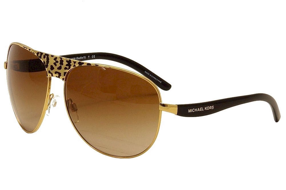 Michael Kors Women's Sadie II MK1006 MK/1006 Pilot Sunglasses - Black/Gold/Leopard/Brown Gradient   1057/13 - Lens 62 Bridge 14 Temple 125mm