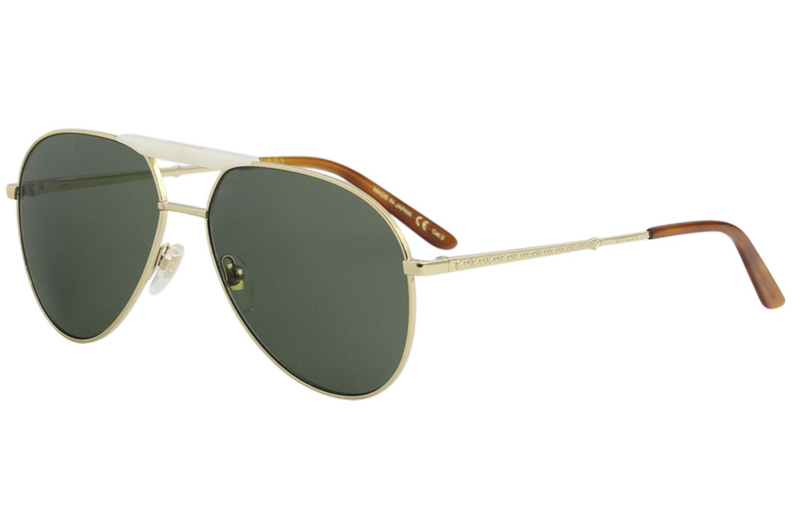 Gucci Men's GG0242S GG/0242/S Fashion Pilot Sunglasses - Gold/Green   003 - Lens 59 Bridge 15 Temple 145mm