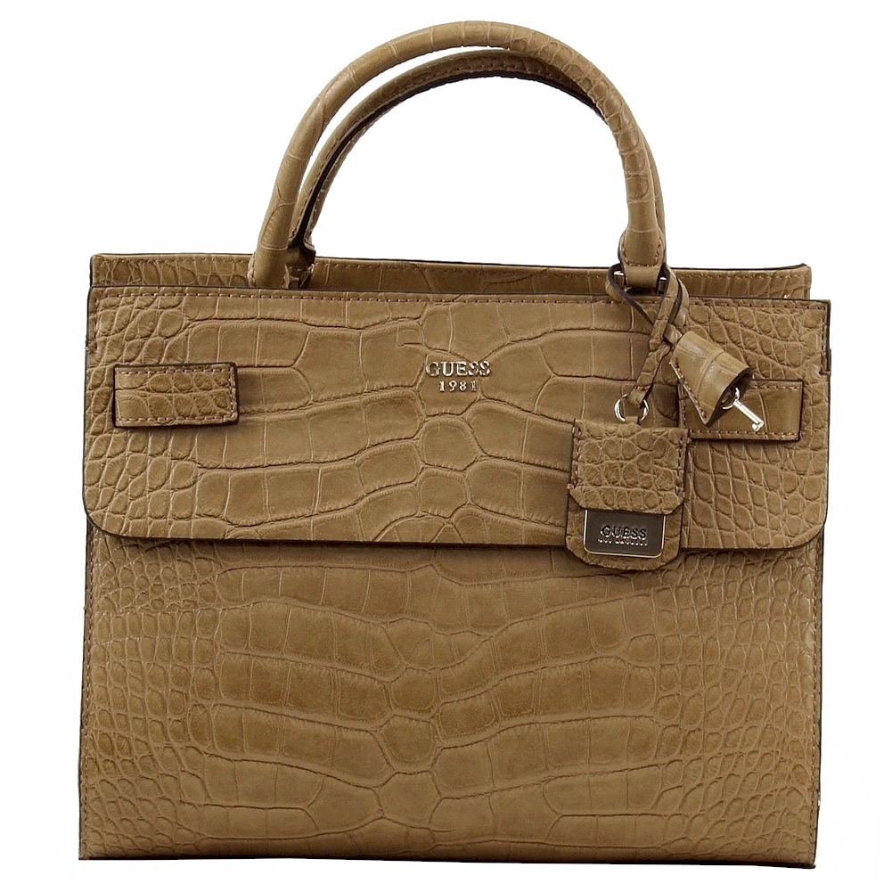 Guess Women's Cate Pebbled Satchel Handbag - Butterscotch Crocodile - 9.5H x 12.5W x 7.25D