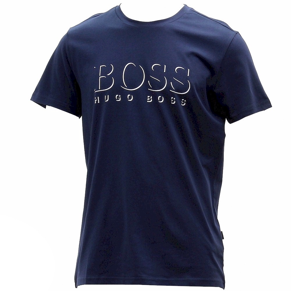 Hugo Boss Men's Cotton Logo Short Sleeve T Shirt - Dark Blue   403 - Small