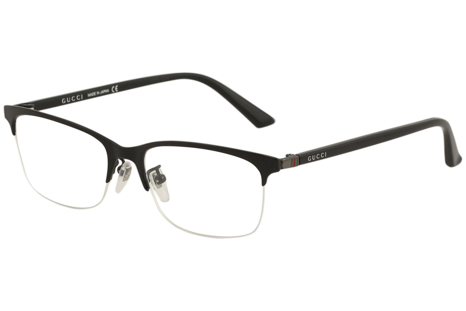 Gucci Men's Eyeglasses GG0132OJ GG/0132/OJ Half Rim Titanium Optical Frame - Black - Lens 56 Bridge 18 Temple 145mm