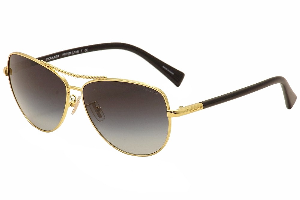 Coach Women's HC7058 HC/7058  Pilot Sunglasses - Light Gold/Black/Light Grey Gradient   924611 - Lens 60 Bridge 12 Temple 135mm