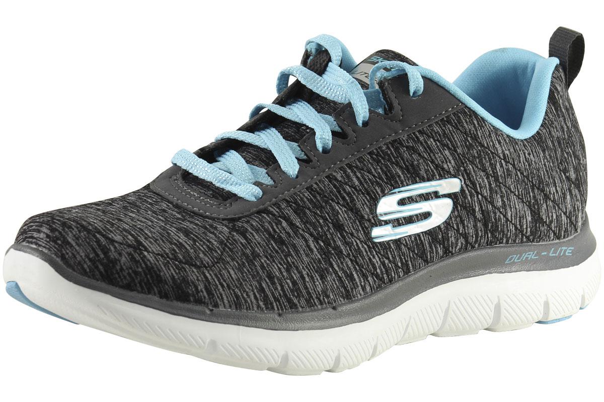 12753 Skechers Women's EZ Flex Appeal 2.0 Insights Sneakers Shoes - Black/Light Blue - 6 B(M) US