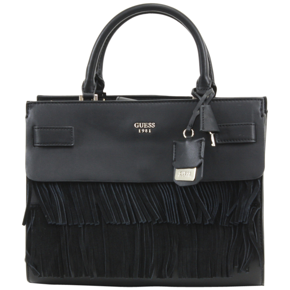 Guess Women's Cate Pebbled Satchel Handbag - Black - 9.5H x 12.5W x 7.25D -  Cate; 621606