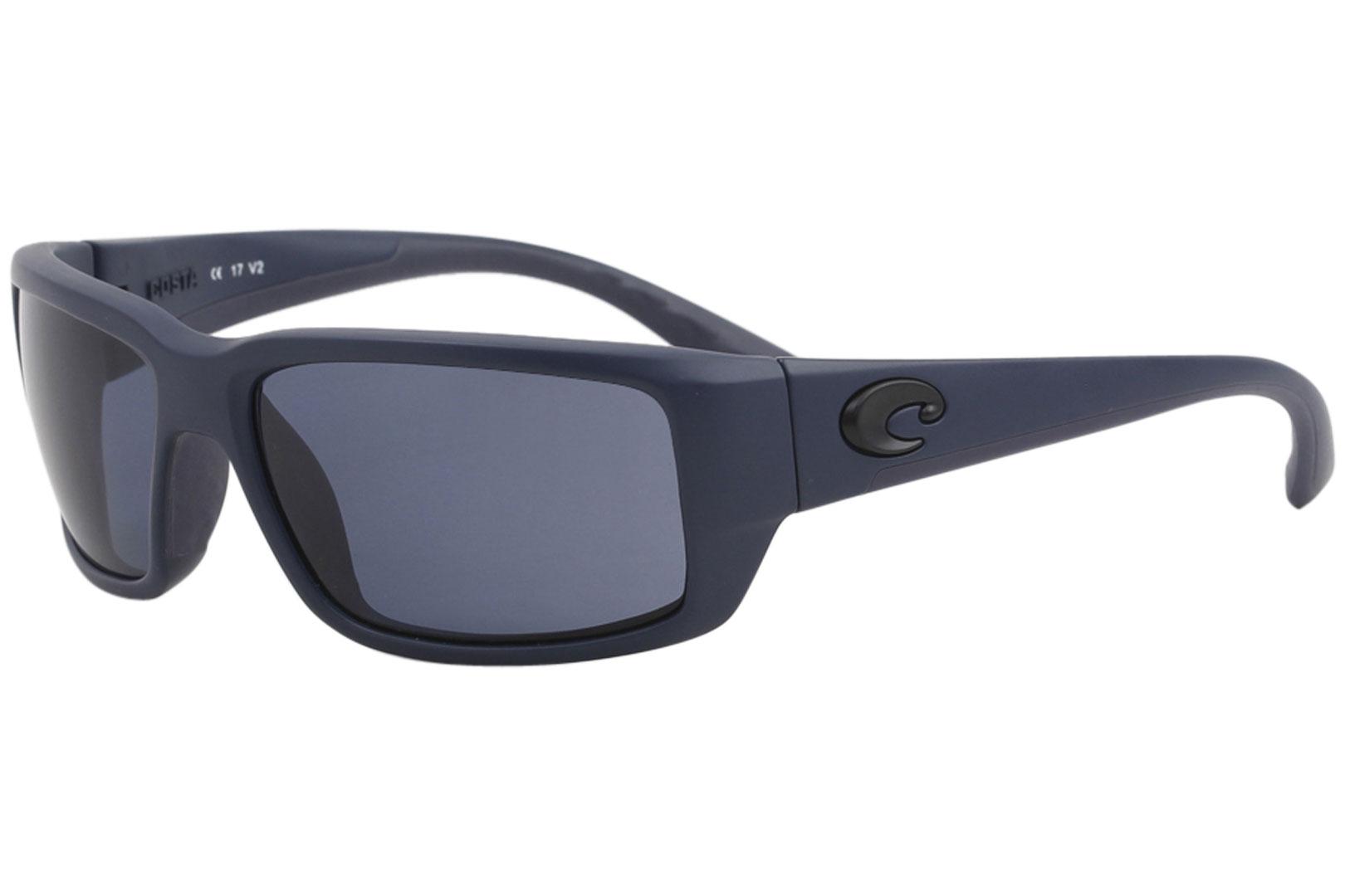 Costa Del Mar Men's Fantail TF 14 Midnight Blue Wrap Polarized Sunglasses 59mm - Midnight Blue/Polarized Grey   580P - Lens 59 Bridge 18 B 39 Temple 120mm