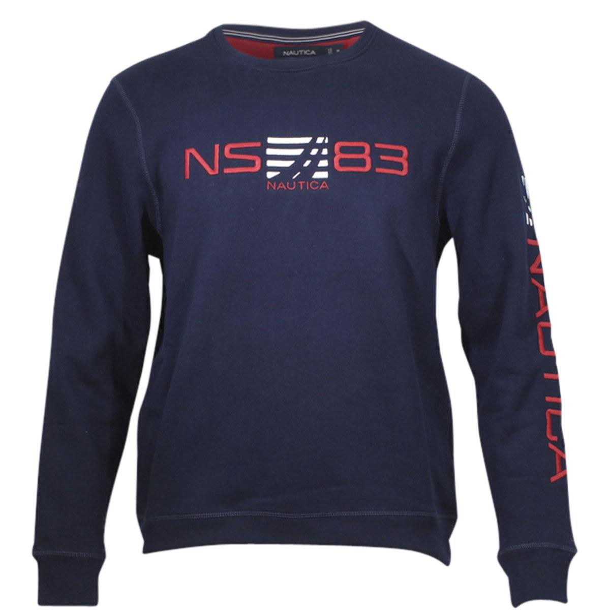 Men's Long Sleeve Crew Neck  - Blue - Medium - Nautica Signature Logo Sweatshirt