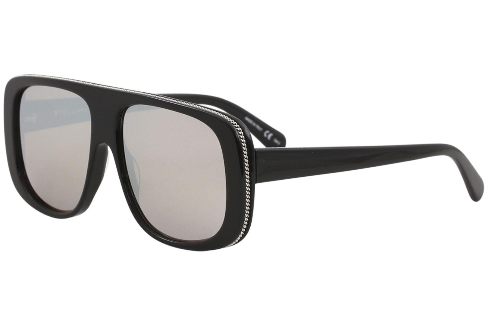 Stella McCartney Women's SC0092S SC/0064/S 001 Black Fashion Square Sunglasses - Black/Brown Silver Mirror   001 - Lens 57 Bridge 14 Temple 145mm