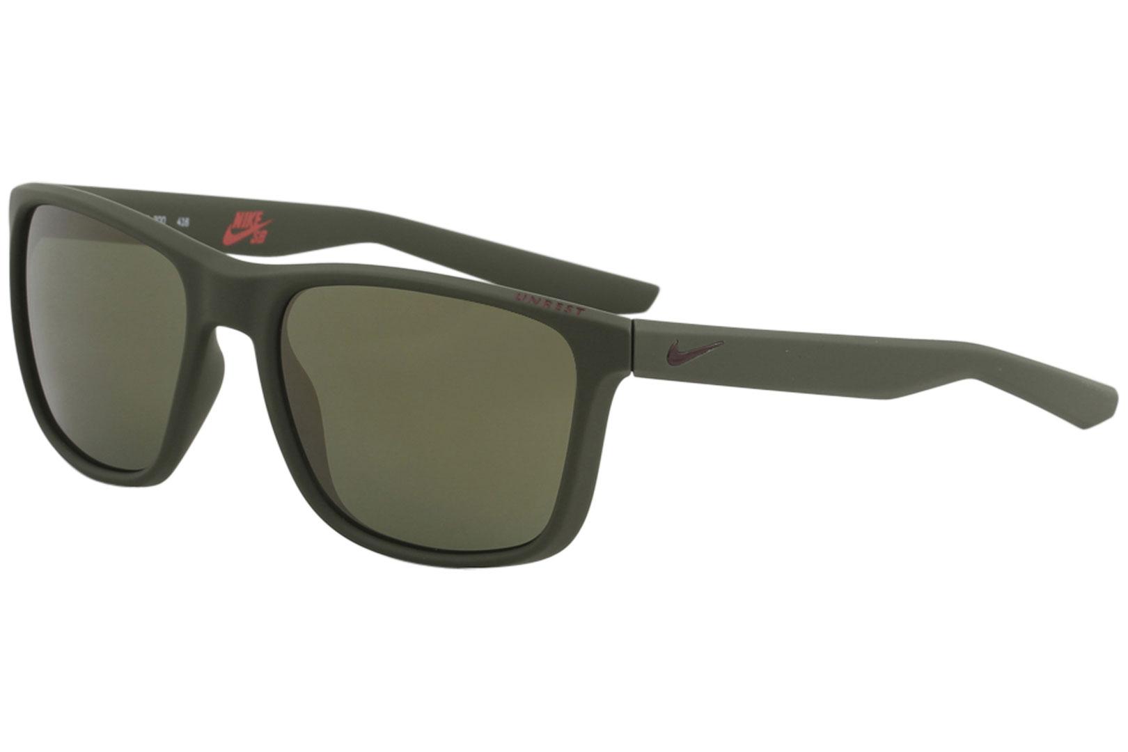 Nike SB Men's Unrest Square Sunglasses - Matte Cargo Khaki/Green Gunmetal Mirror   300 - Lens 57 Bridge 19 Temple 145mm