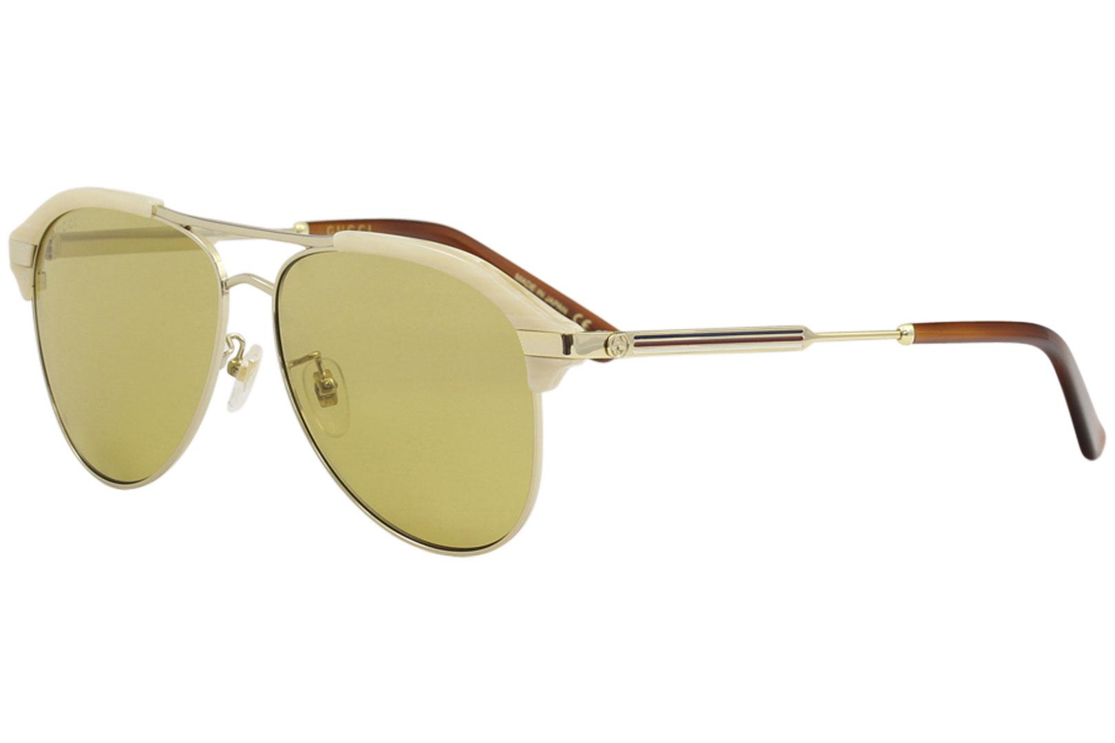 Gucci Men's GG0288SA GG/0288/SA Fashion Pilot Sunglasses - Beige Gold/Brown   004 -  Lens 60 Bridge 14 Temple 150mm (Asian Fit)
