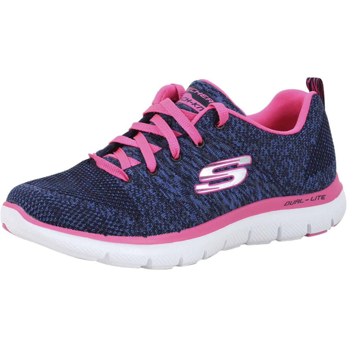 Women's  Memory Foam Sneakers Shoes - Navy/Hot Pink - 7.5 B(M) US - Skechers Flex Appeal 2.0 High Energy