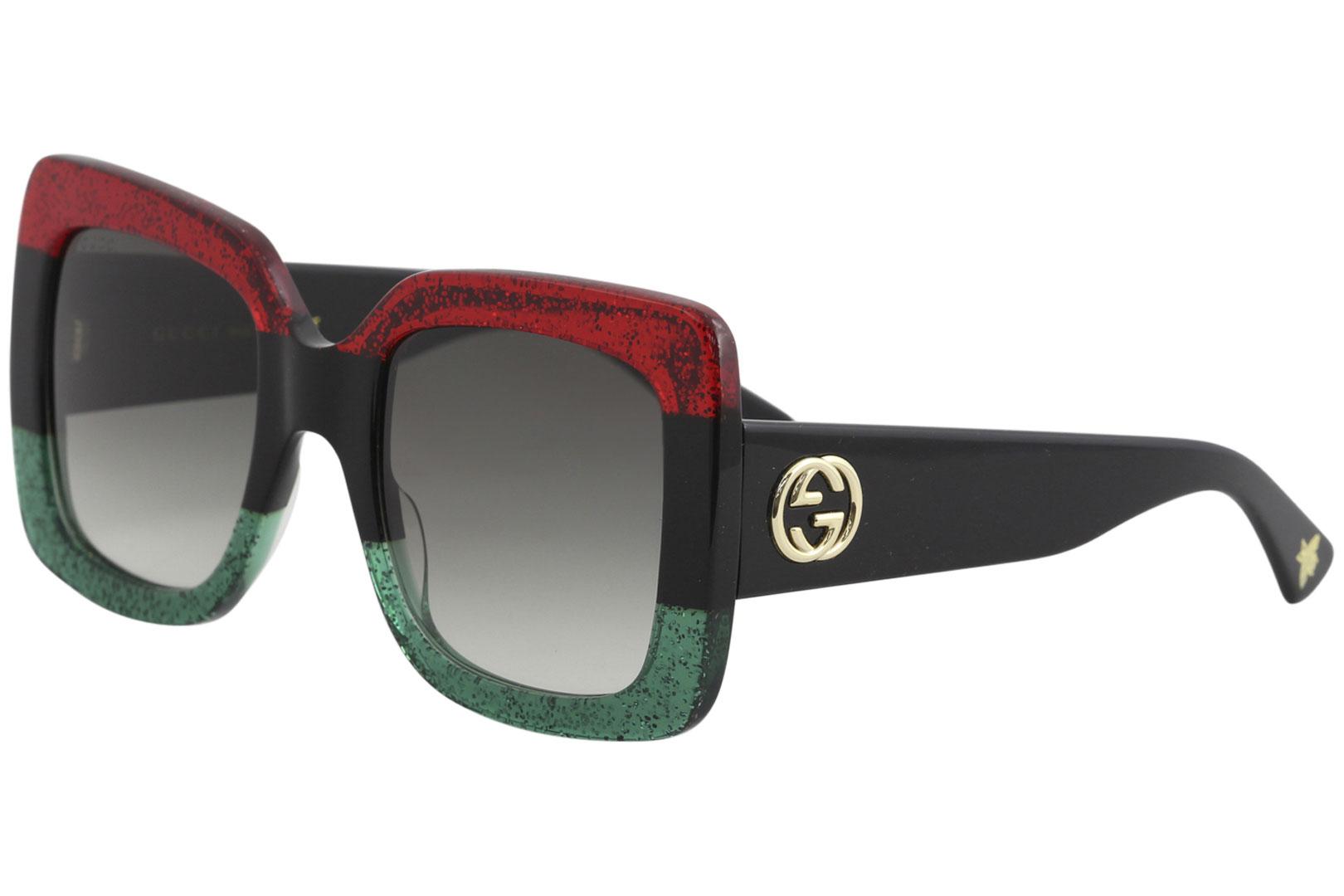 Gucci Women's GG0083S GG/0083/S Square Sunglasses - Red Black Green Glitter/Grey Gradient   001 - Lens 55 Bridge 24 Temple 140mm