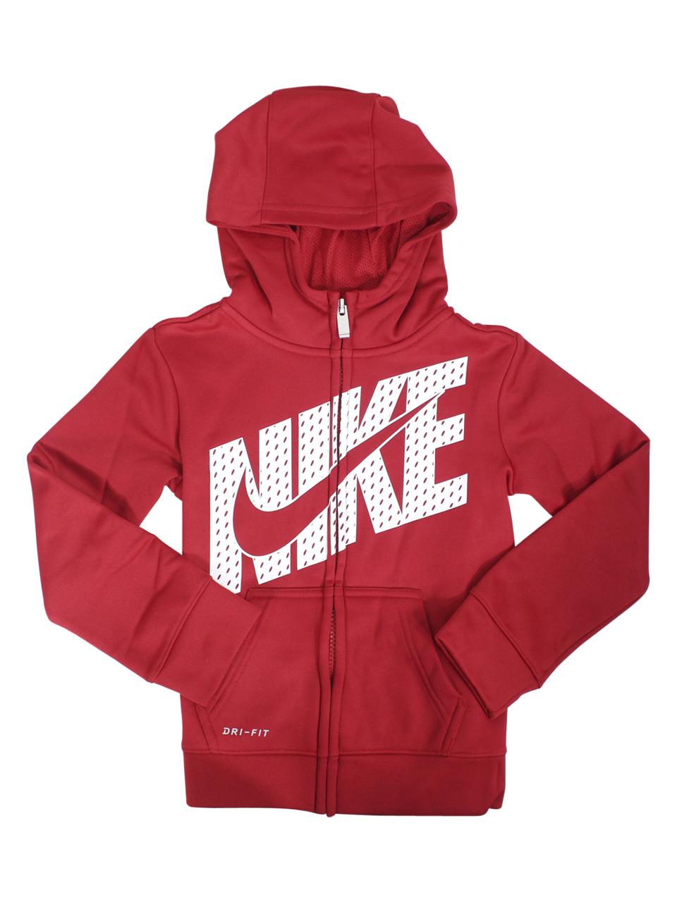 Nike Little Boy's Logo Therma Zip Front Hooded Sweatshirt - Gym Red - 5