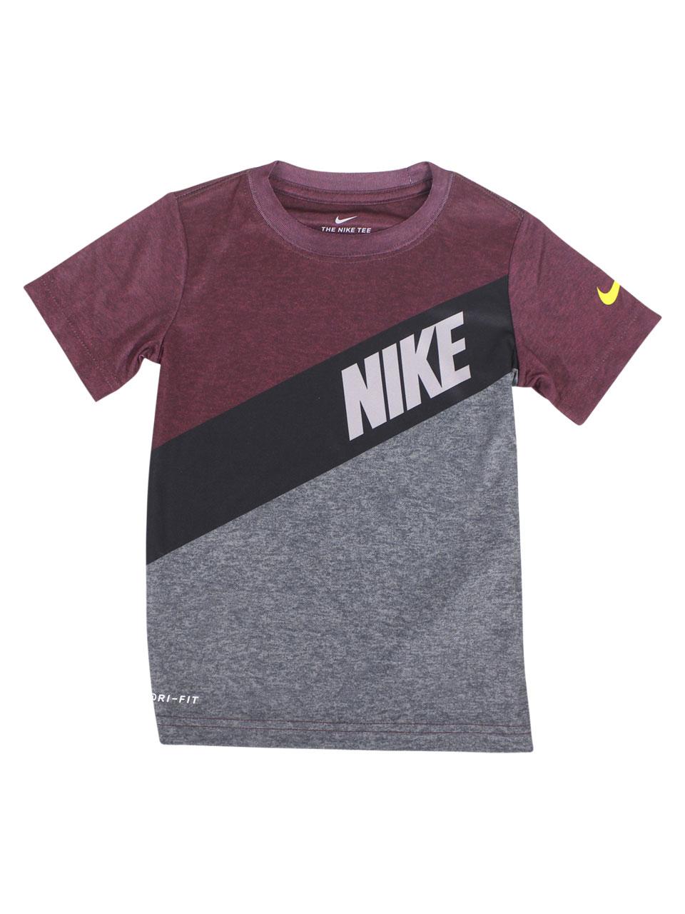 Nike Little Boy's Dri FIT Sash Logo Short Sleeve Crew Neck T Shirt - Gunsmoke - 4